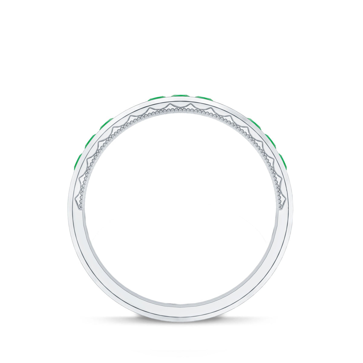 Emerald Mens Wedding Band – Princess Cut Emeralds Channel Set Ring in Rose Gold