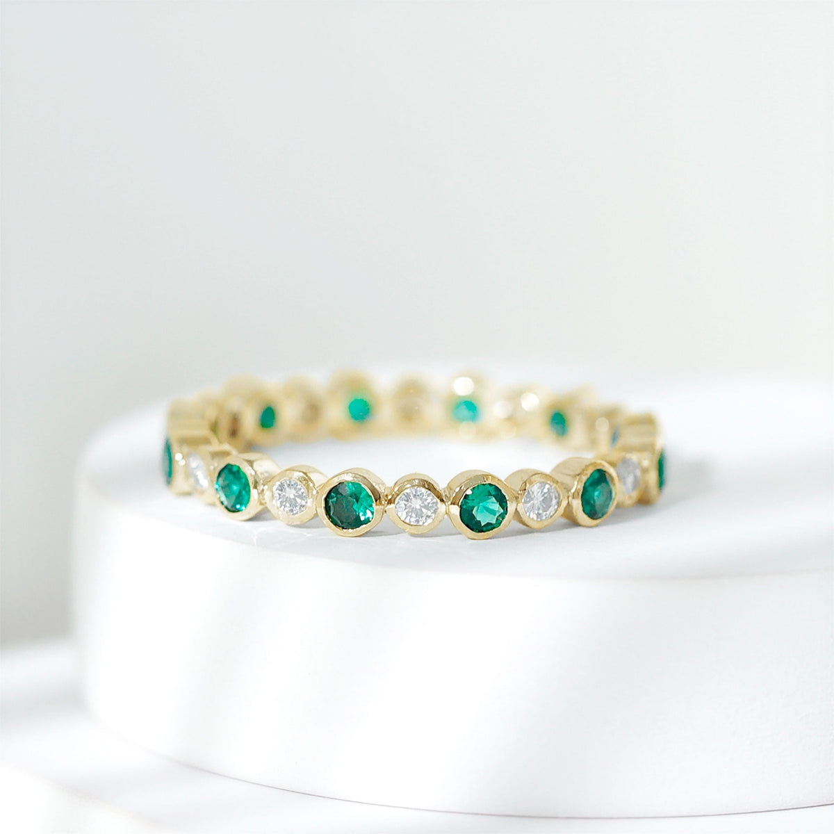Emerald Moissanite Eternity Ring – Full Bezel Setting Continuous Gemstone Band