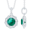 Emerald Moissanite Necklace – Vintage Inspired Flower Pendant With Lab Created Emerald & Sterling Silver Chain