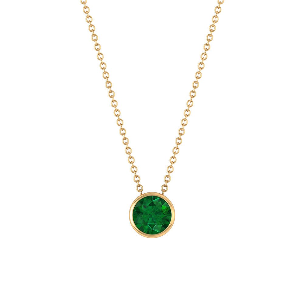 Emerald Necklace - Natural Half Carat Solitaire Emerald Pendant in Bezel Setting