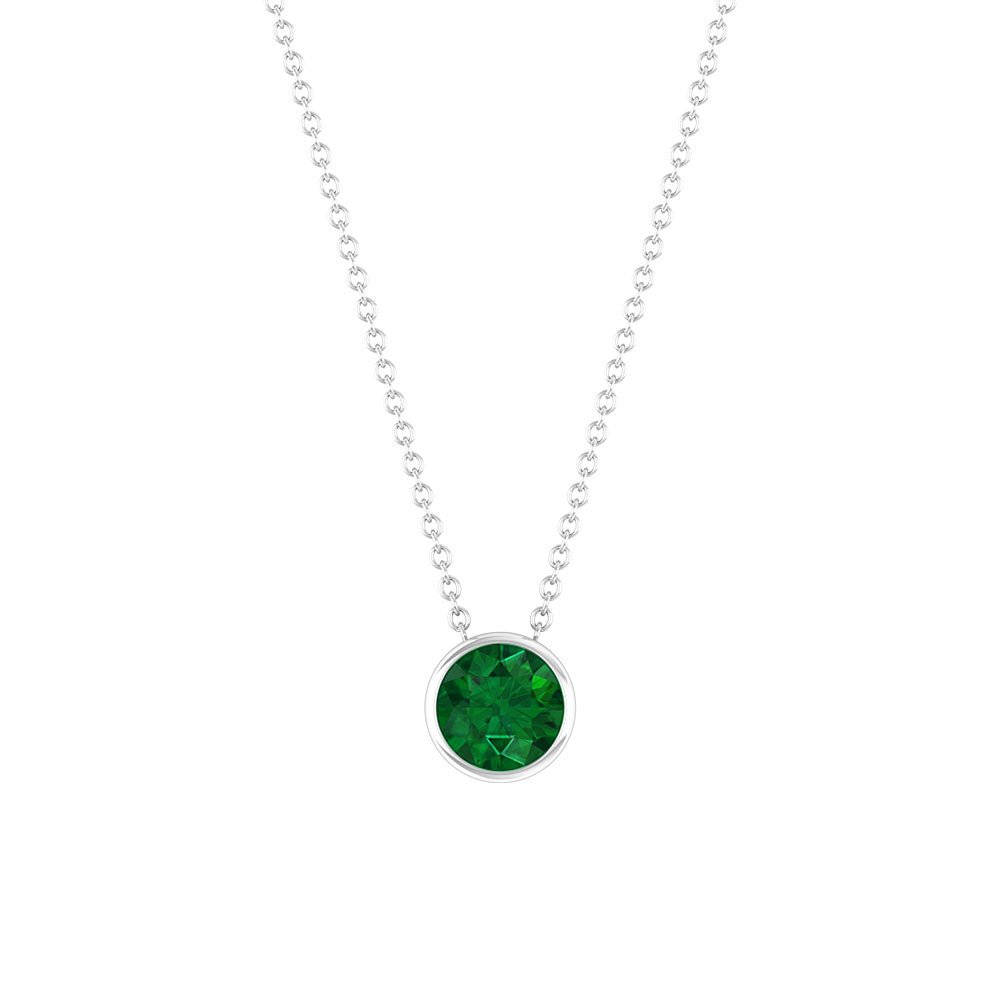Emerald Necklace - Natural Half Carat Solitaire Emerald Pendant in Bezel Setting