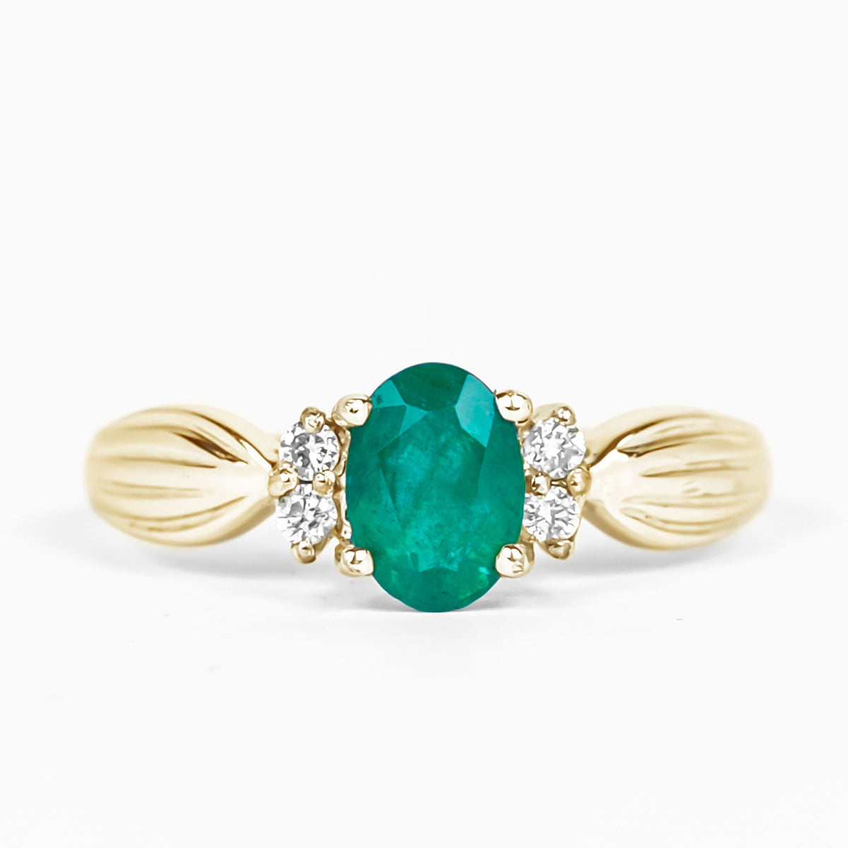 Emerald Oval Engagement Ring - Natural AAA Quality Green Gemstone with Diamond Accents