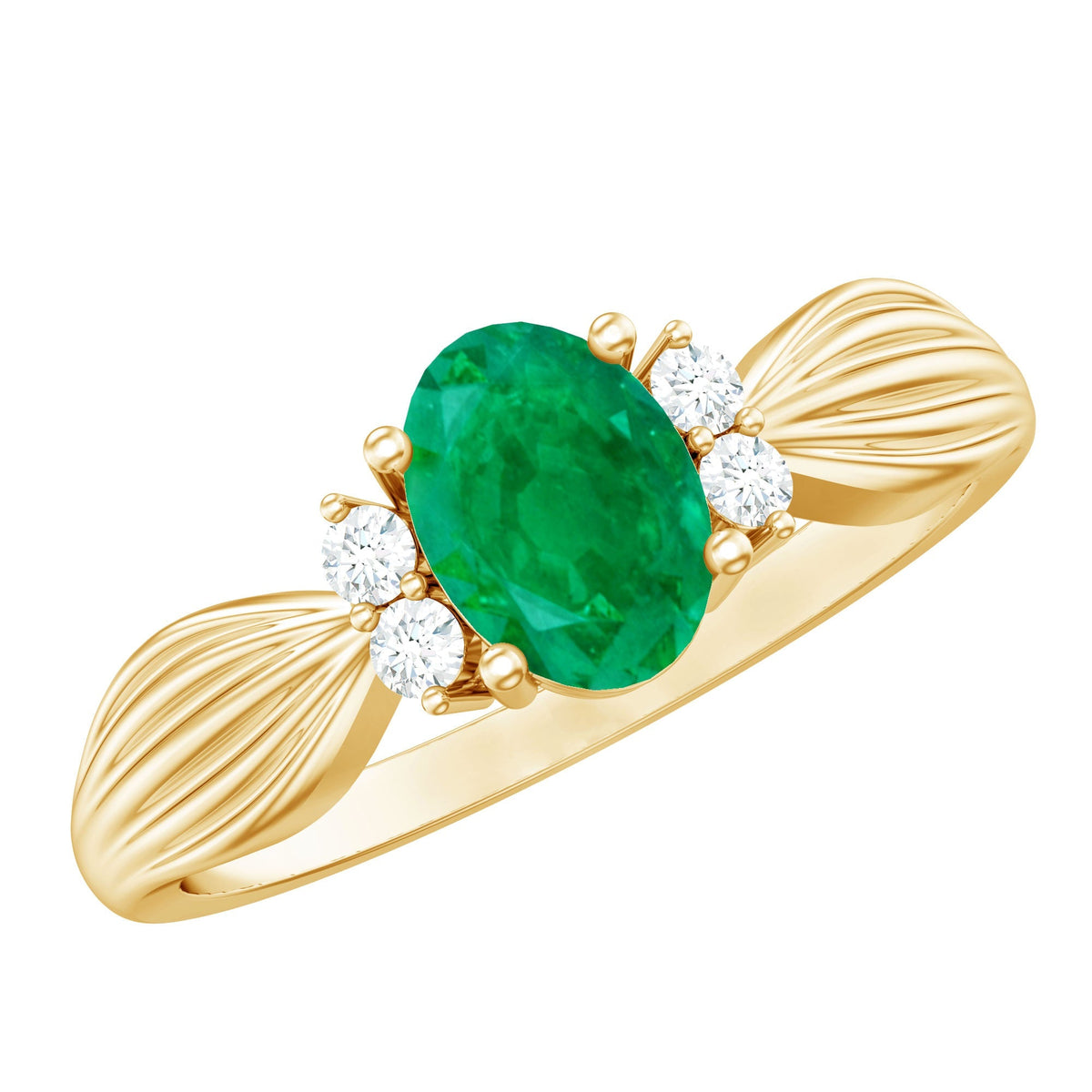 Emerald Oval Engagement Ring - Natural AAA Quality Green Gemstone with Diamond Accents