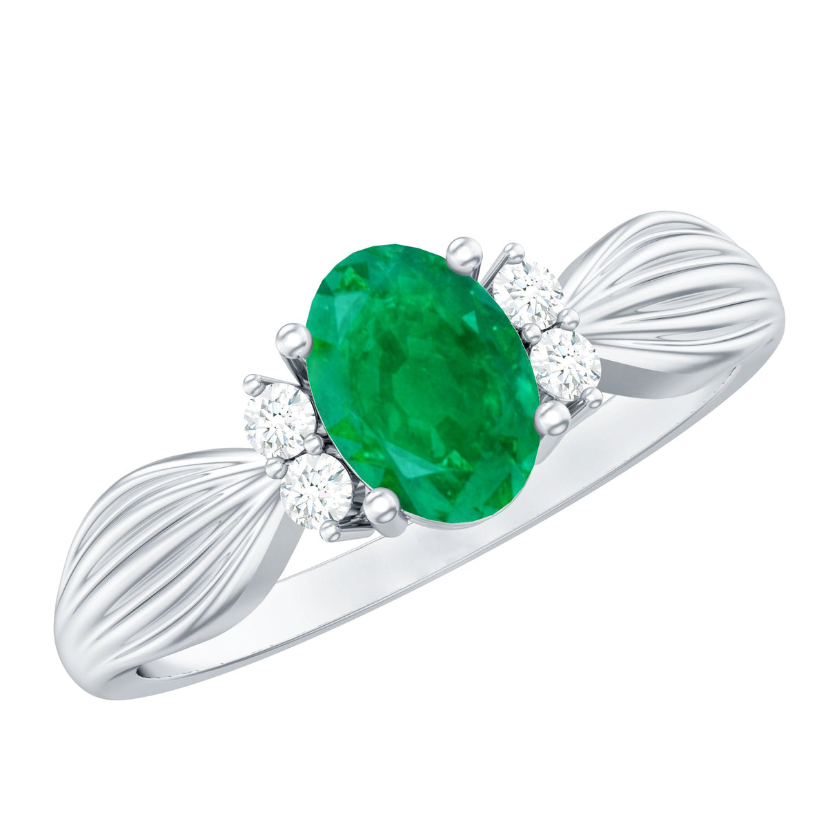 Emerald Oval Engagement Ring - Natural AAA Quality Green Gemstone with Diamond Accents