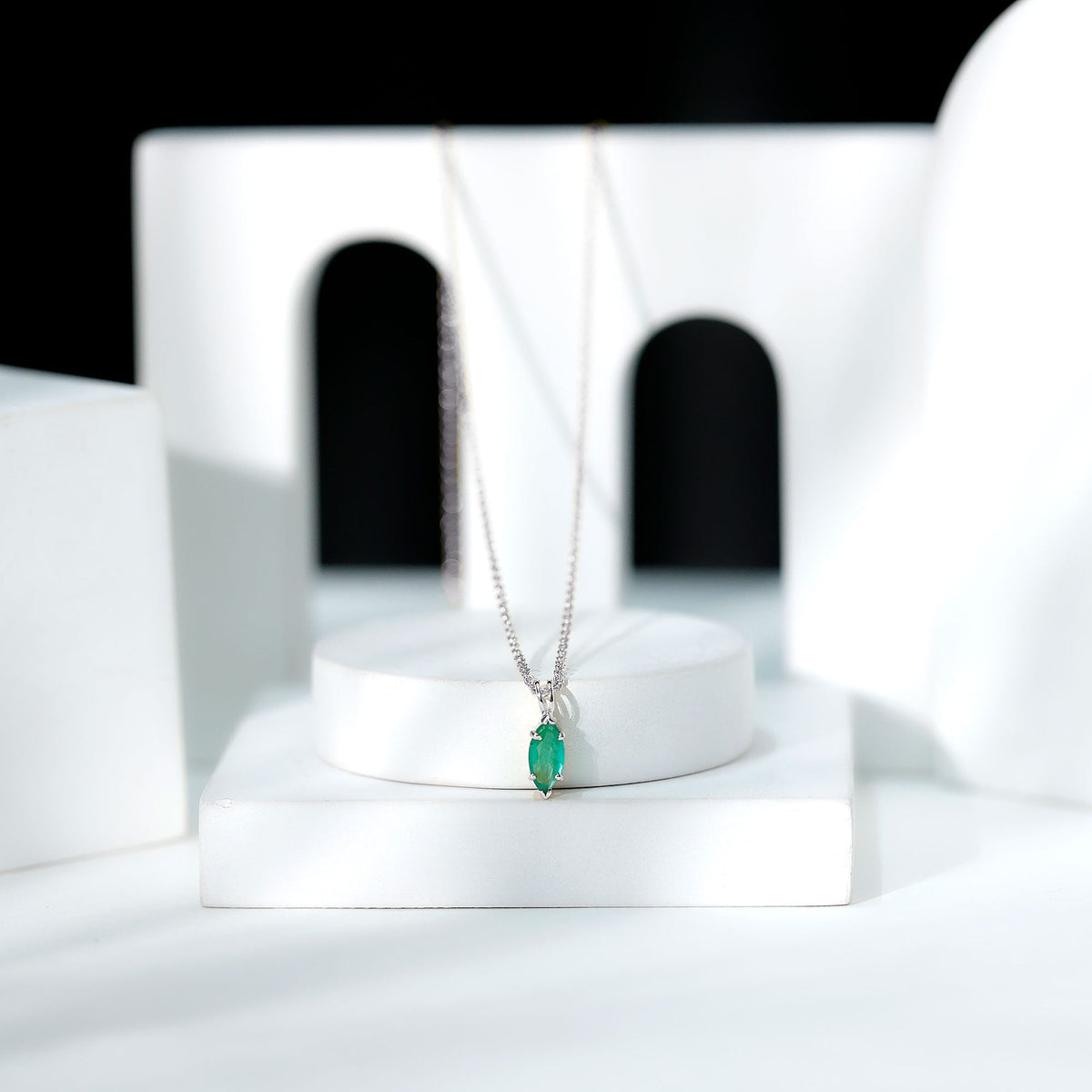 Emerald Pendant Necklace - Marquise Cut Solitaire AAA Quality Green Gemstone Jewelry