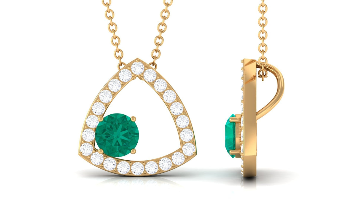 Emerald Pendant Necklace – Natural AAA Quality Green Gemstone with Diamond Triangle