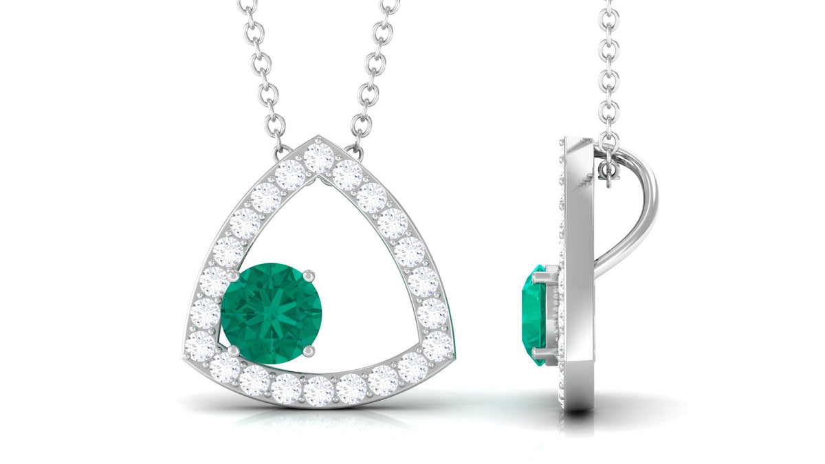 Emerald Pendant Necklace – Natural AAA Quality Green Gemstone with Diamond Triangle