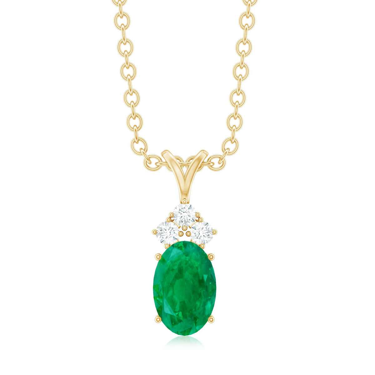 Emerald Pendant Necklace - Oval Emerald Necklace with Diamond Trio Pendant by Rosec Jewels