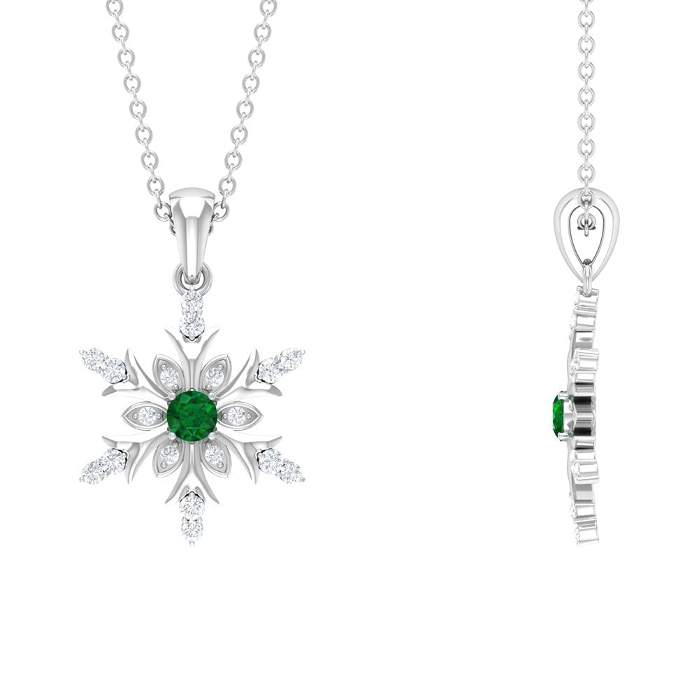 Emerald Pendant Necklace – Snowflake Design With Diamonds | AAA Quality Fine Jewelry