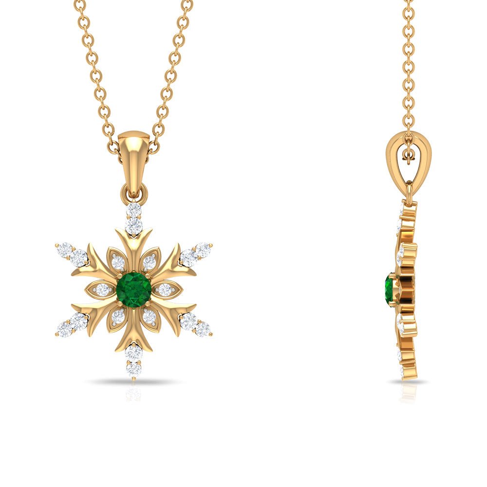 Emerald Pendant Necklace – Snowflake Design With Diamonds | AAA Quality Fine Jewelry