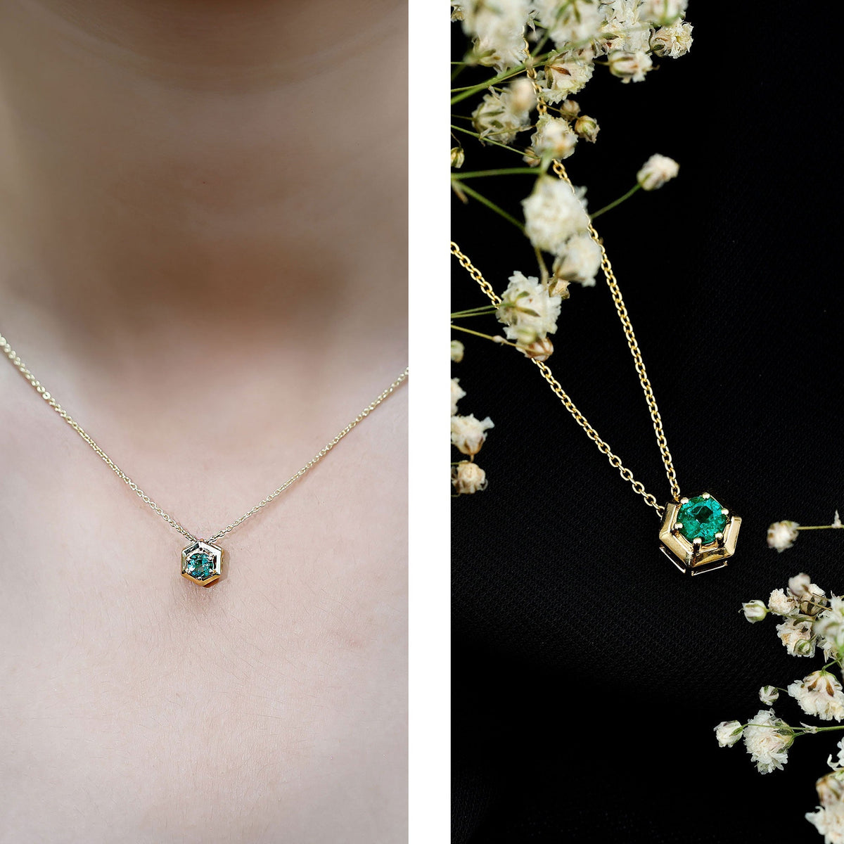 Emerald Pendant Necklace – Solitaire Hexagon Pendant With AAA Quality Emerald