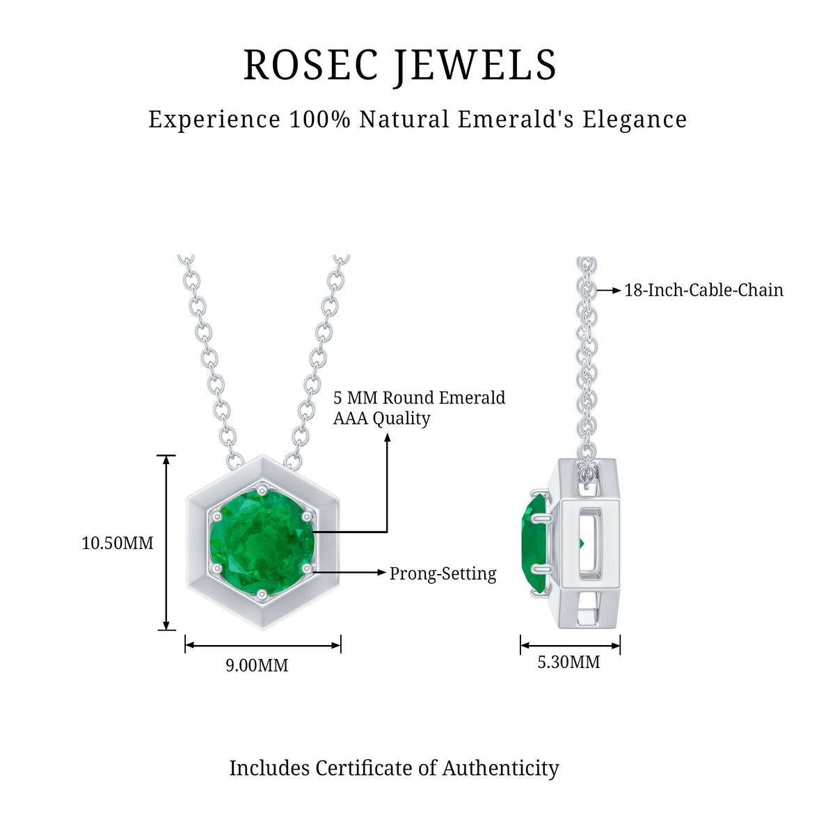 Emerald Pendant Necklace – Solitaire Hexagon Pendant With AAA Quality Emerald