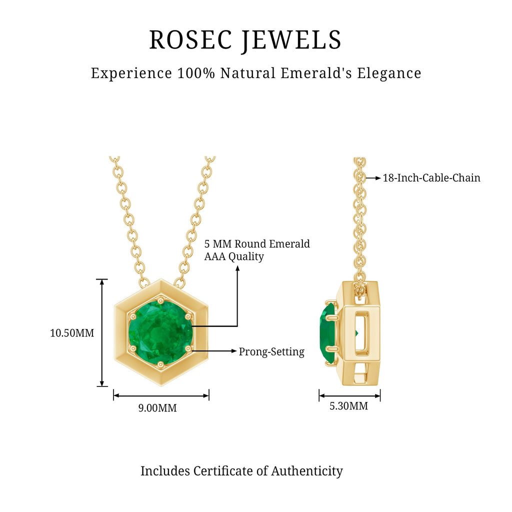 Emerald Pendant Necklace – Solitaire Hexagon Pendant With AAA Quality Emerald