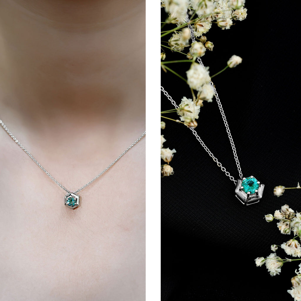 Emerald Pendant Necklace – Solitaire Hexagon Pendant With AAA Quality Emerald
