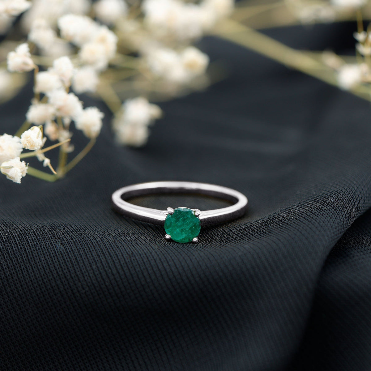Emerald Promise Ring - 0.4 Carat Round Solitaire Basket Setting for Her