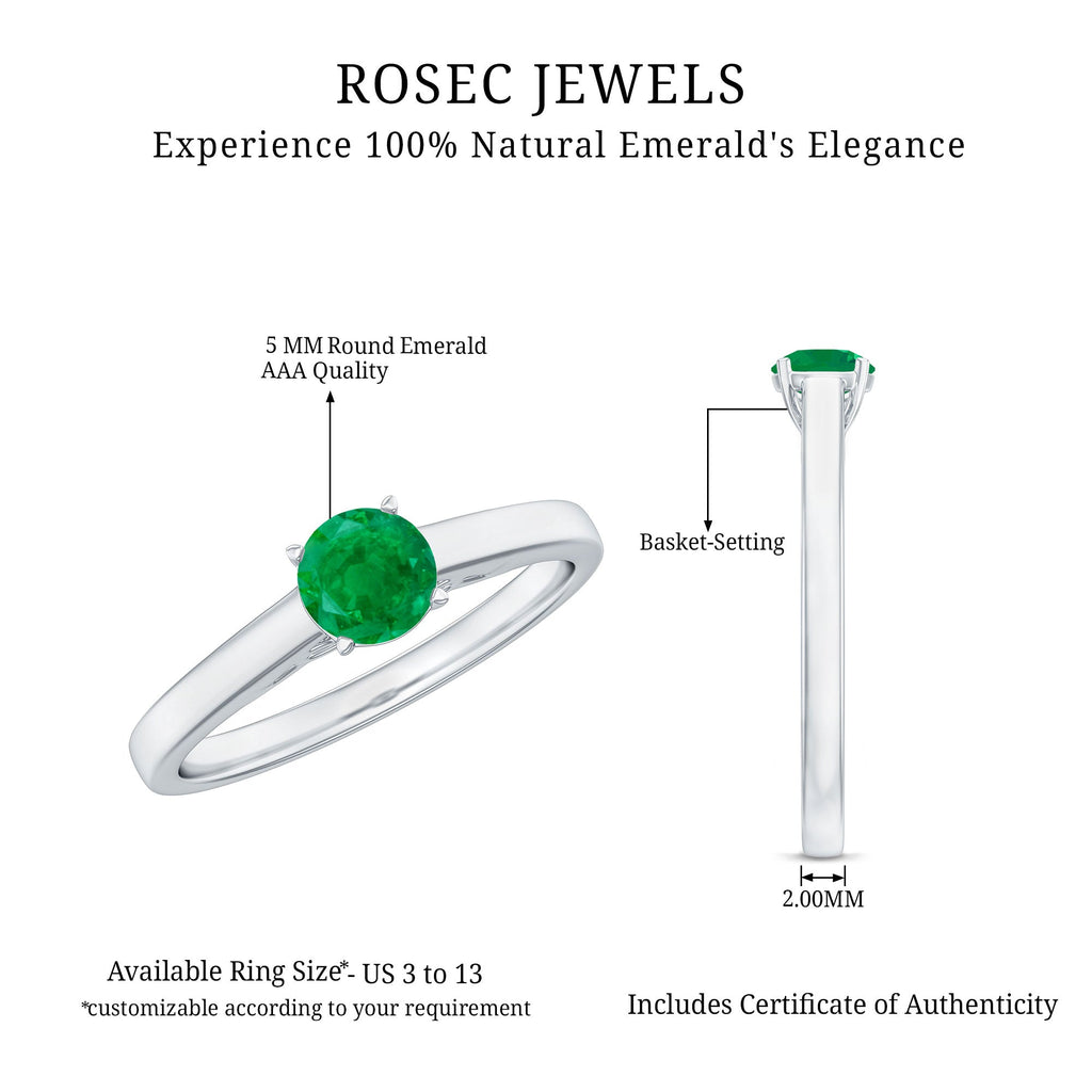 Emerald Promise Ring - 0.4 Carat Round Solitaire Basket Setting for Her
