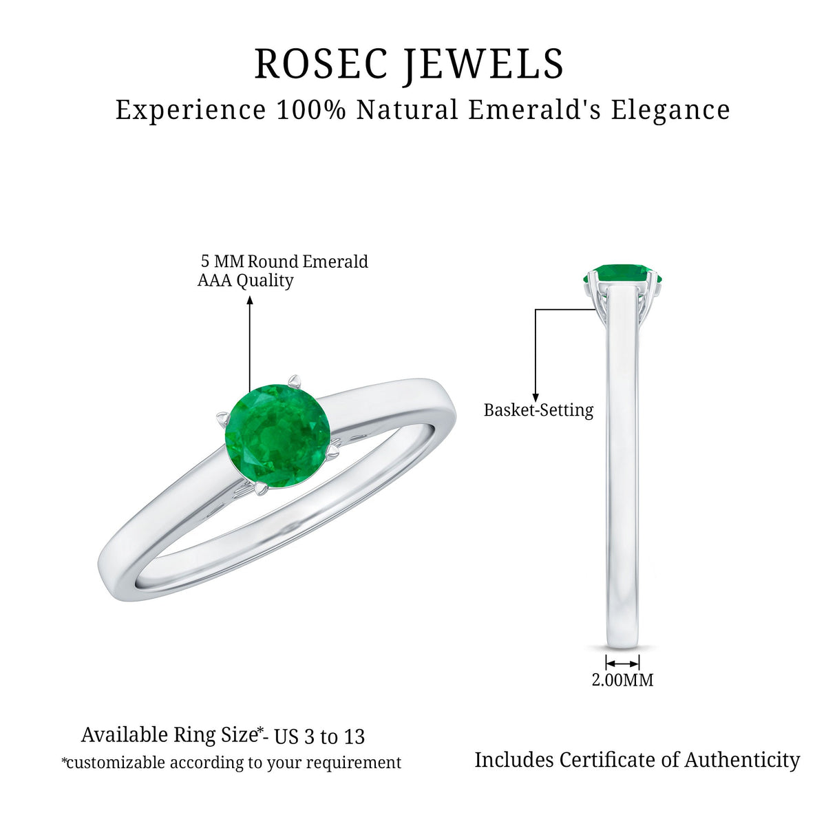 Emerald Promise Ring - 0.4 Carat Round Solitaire Basket Setting for Her