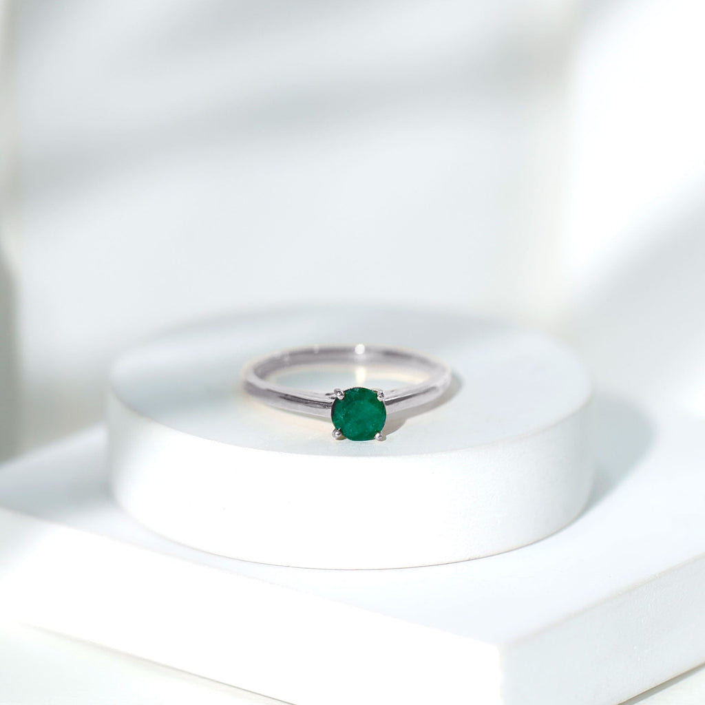 Emerald Promise Ring - 0.4 Carat Round Solitaire Basket Setting for Her