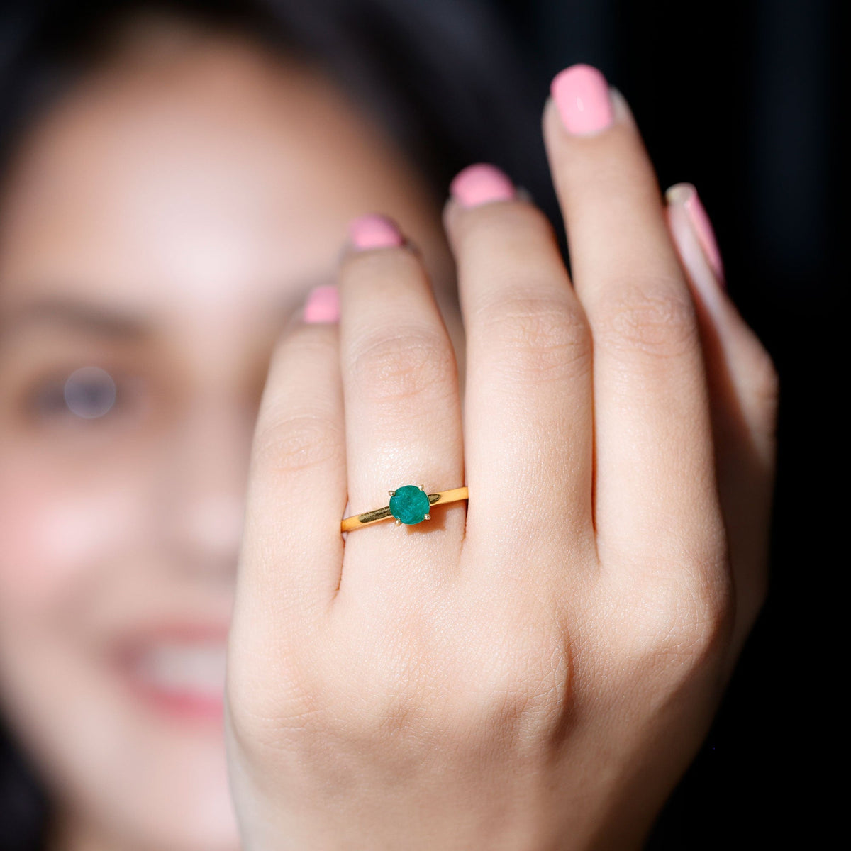 Emerald Promise Ring - 0.4 Carat Round Solitaire Basket Setting for Her