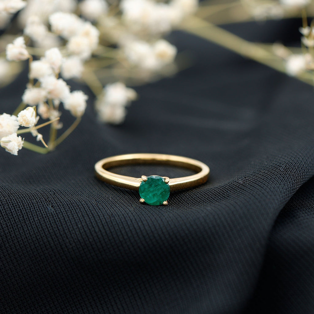Emerald Promise Ring - 0.4 Carat Round Solitaire Basket Setting for Her