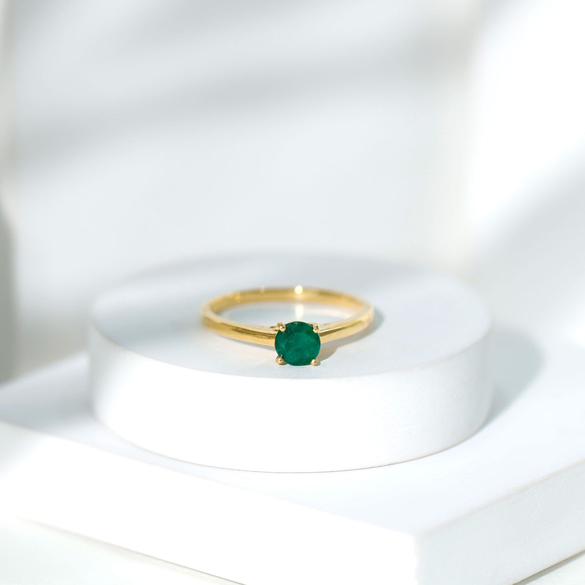 Emerald Promise Ring - 0.4 Carat Round Solitaire Basket Setting for Her