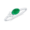 Emerald Promise Ring - AAA Quality Oval Cut Emerald with Diamond Trio | Rosec Jewels
