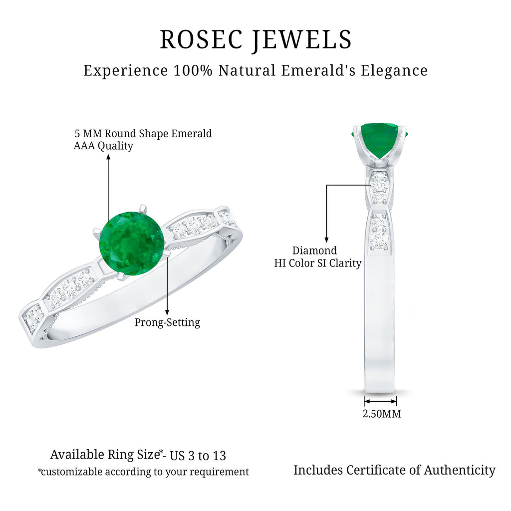 Emerald Promise Ring – AAA Quality Solitaire Emerald Ring with Diamond Accents