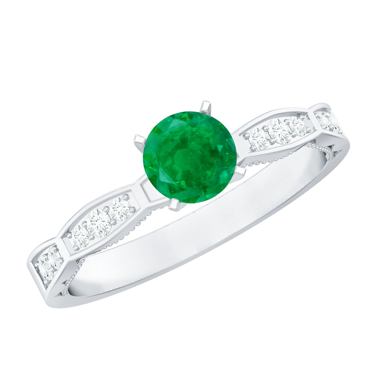 Emerald Promise Ring – AAA Quality Solitaire Emerald Ring with Diamond Accents