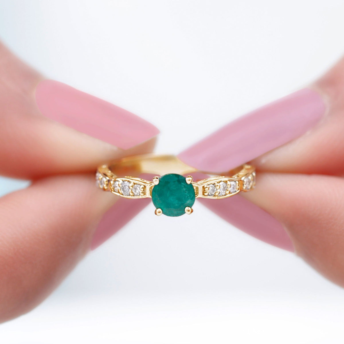 Emerald Promise Ring – AAA Quality Solitaire Emerald Ring with Diamond Accents
