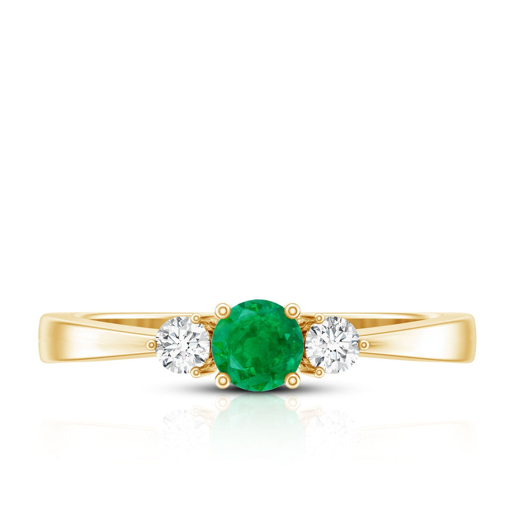 Emerald Promise Ring – Classic Three Stone Design with Round Cut Emerald & Diamond Accents