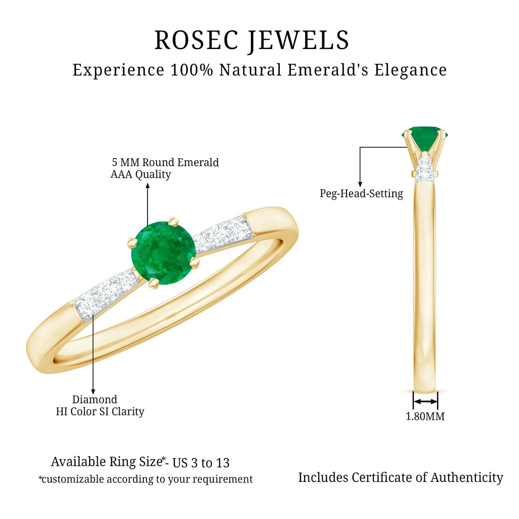Emerald Promise Ring – Half Carat Round Cut Emerald With Diamonds | Rosec Jewels