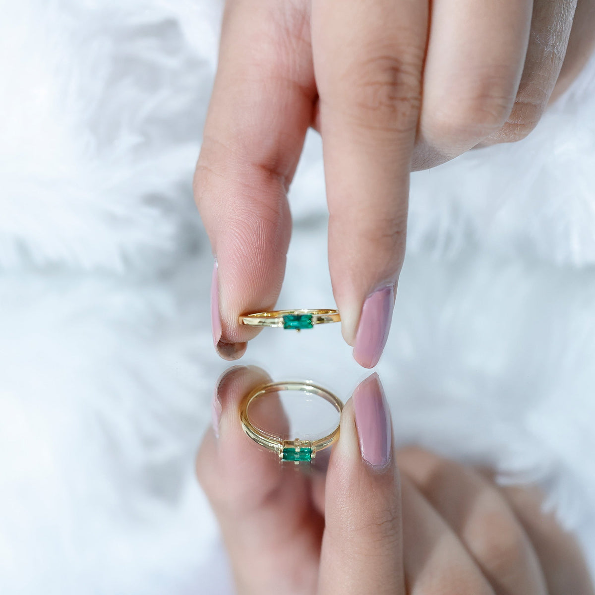 Emerald Promise Ring - Lab Created Emerald Solitaire Ring in East West Setting