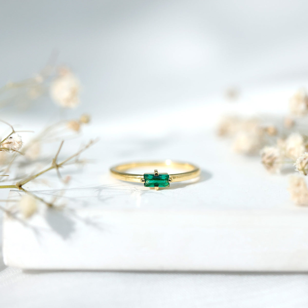 Emerald Promise Ring - Lab Created Emerald Solitaire Ring in East West Setting