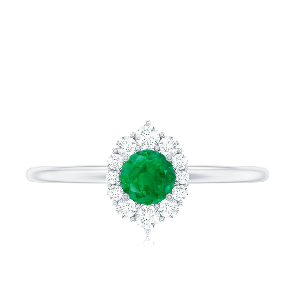 Emerald Promise Ring – Natural AAA Quality Green Gemstone with Diamond Halo Setting