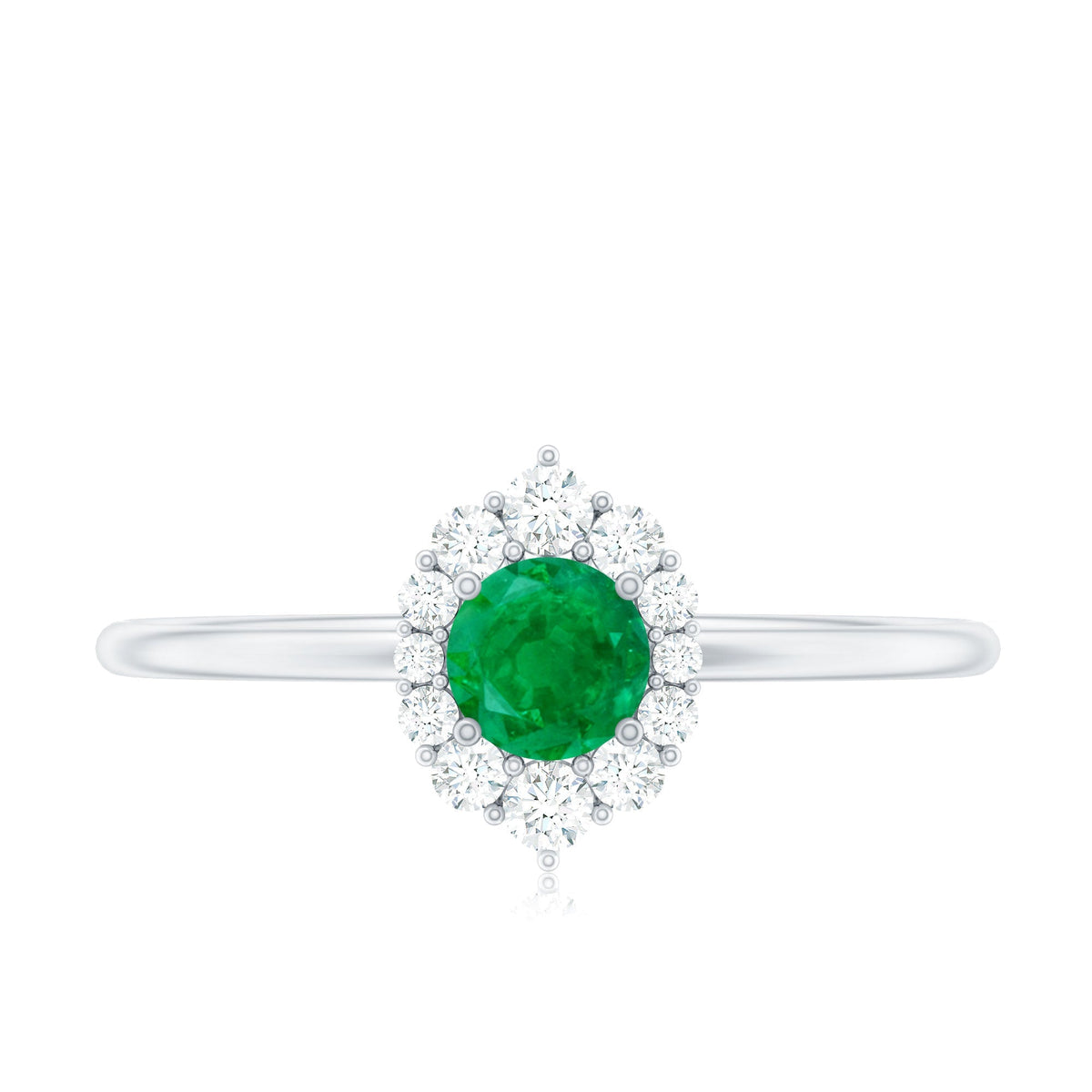Emerald Promise Ring – Natural AAA Quality Green Gemstone with Diamond Halo Setting