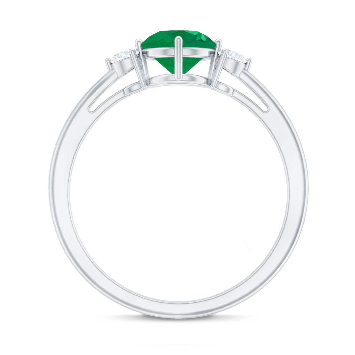 Emerald Promise Ring – Natural Emerald And Diamond Three Stone Engagement Ring