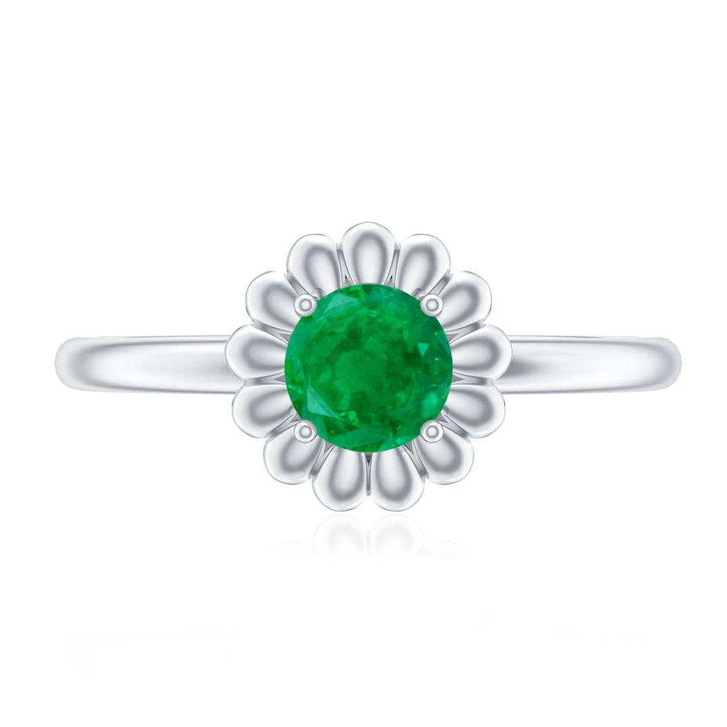 Emerald Promise Ring – Natural Flower Design with AAA Quality Green Gemstone