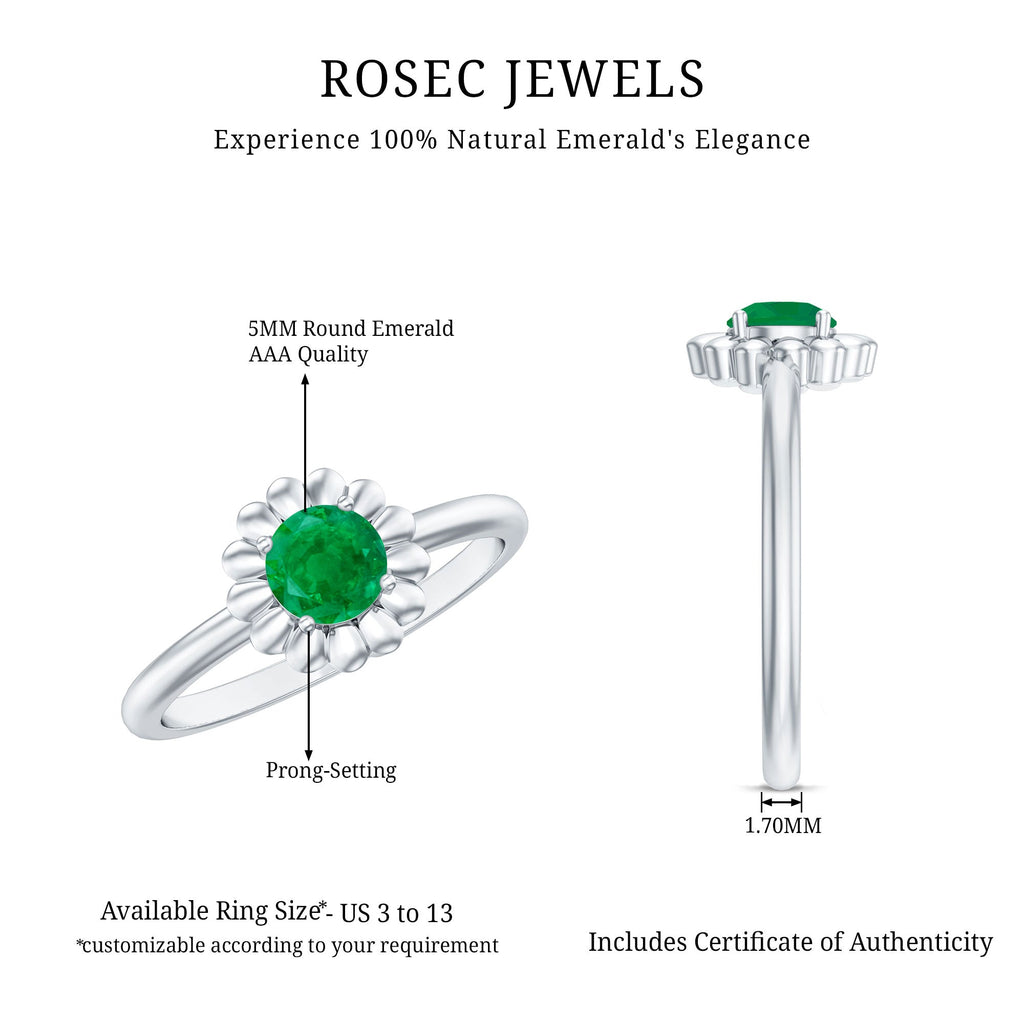 Emerald Promise Ring – Natural Flower Design with AAA Quality Green Gemstone