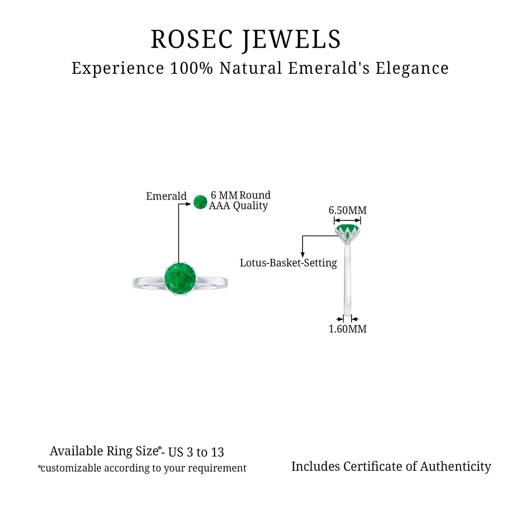 Emerald Promise Ring – Natural Solitaire Lotus Basket Setting | AAA Quality Gemstone