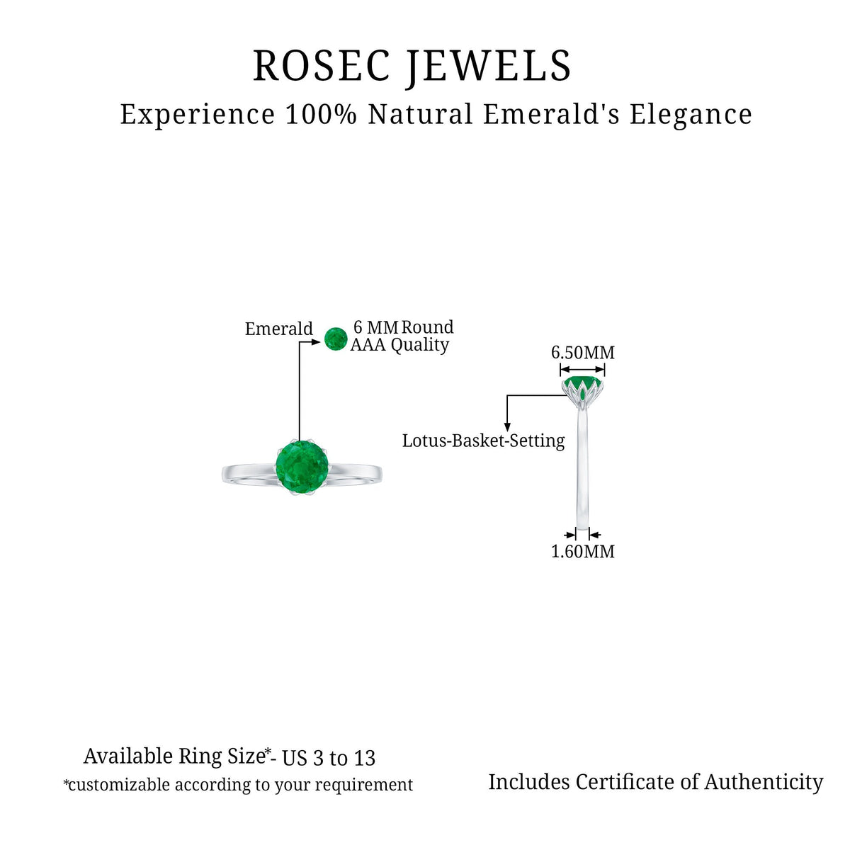 Emerald Promise Ring – Natural Solitaire Lotus Basket Setting | AAA Quality Gemstone