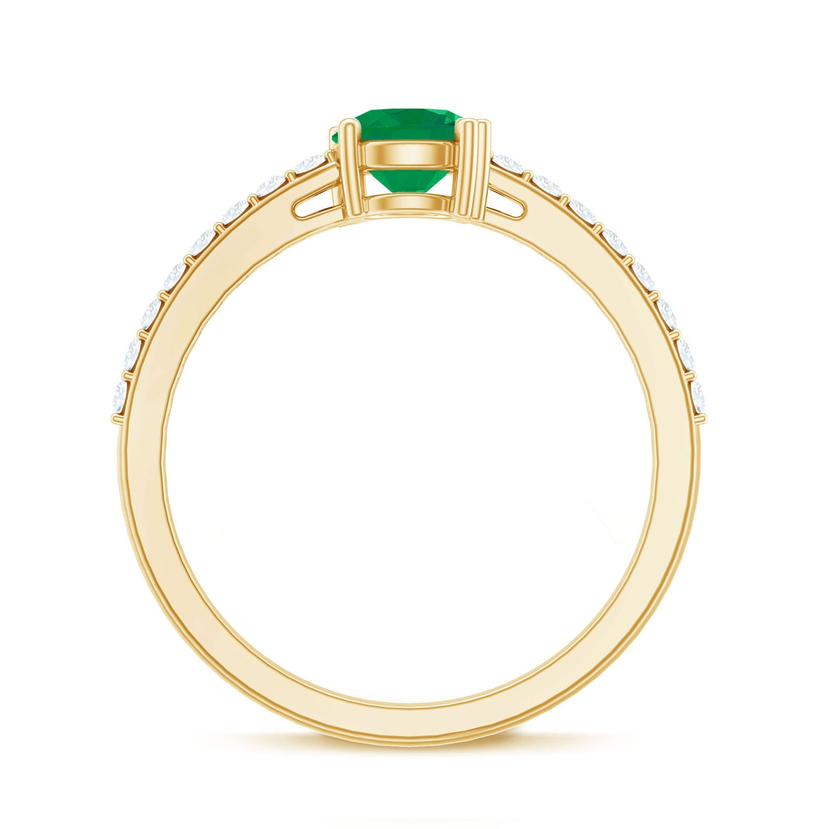Emerald Promise Ring Natural Solitaire With Diamond Side Stones - AAA Quality