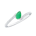 Emerald Promise Ring - Pear Shaped Diamond Bypass Ring With AAA Quality Emerald