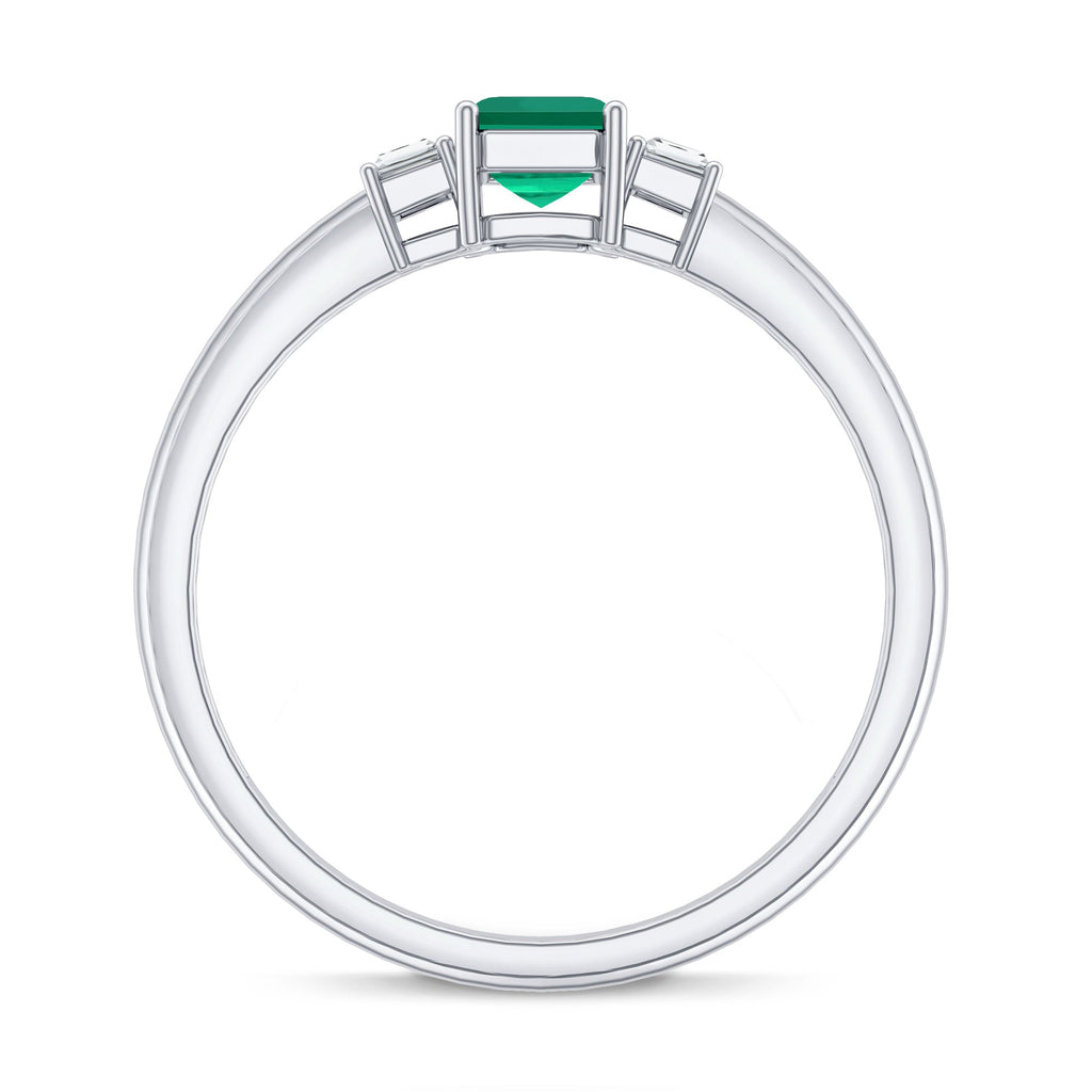 Emerald Promise Ring – Three Stone Ring with AAA Quality Emerald & Baguette Diamonds