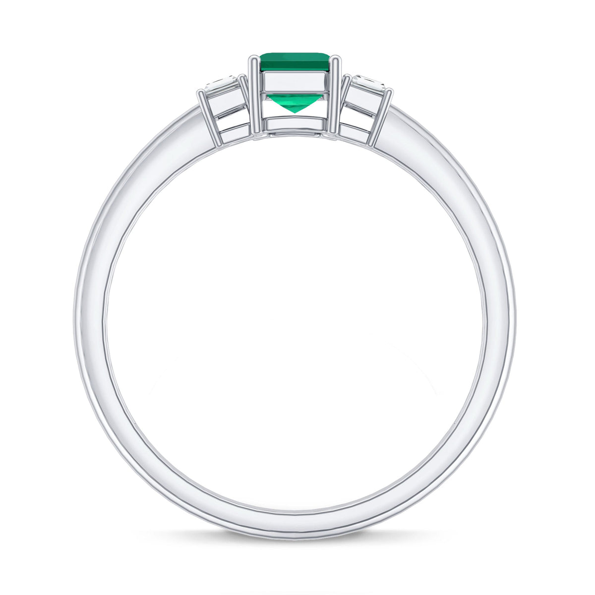 Emerald Promise Ring – Three Stone Ring with AAA Quality Emerald & Baguette Diamonds