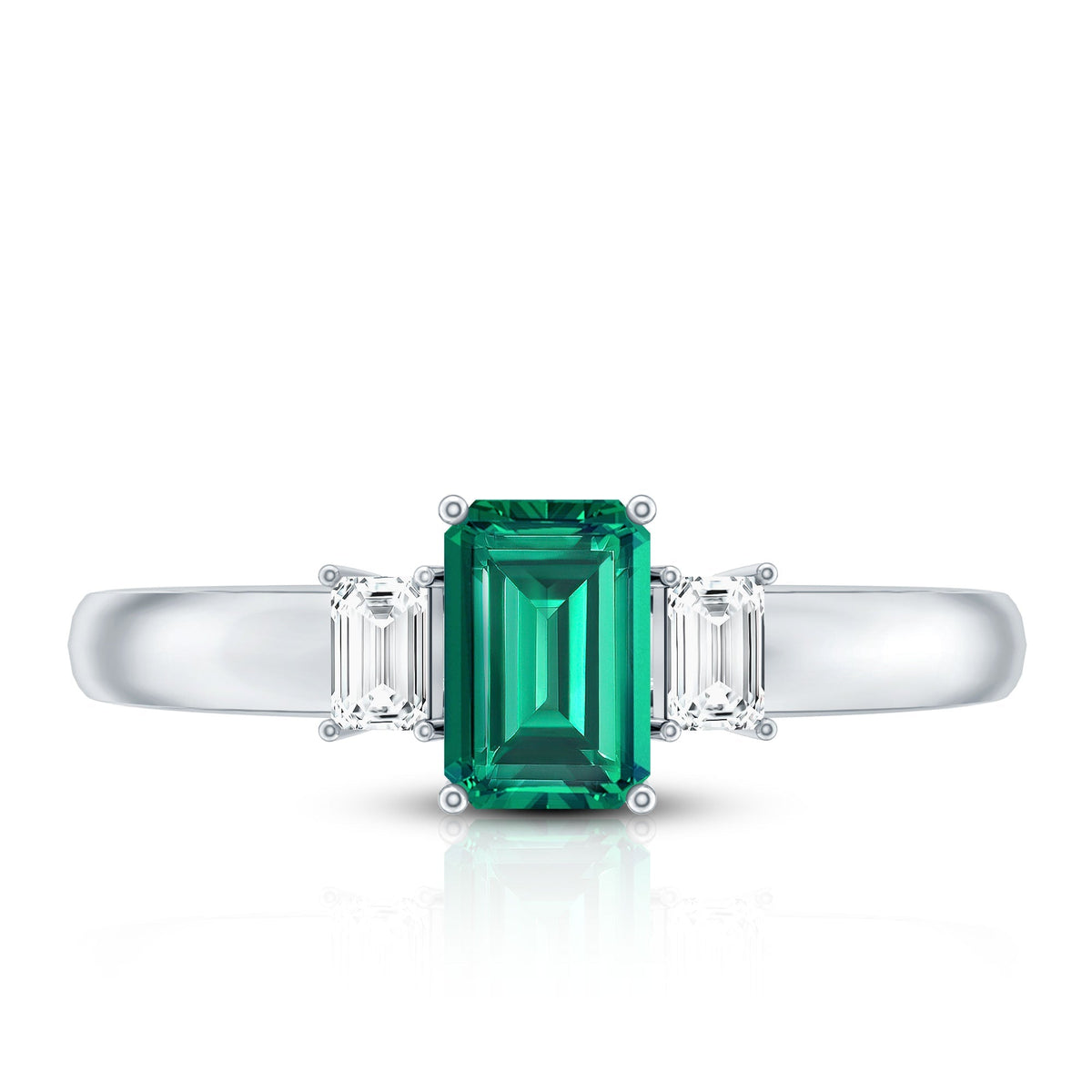 Emerald Promise Ring – Three Stone Ring with AAA Quality Emerald & Baguette Diamonds