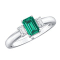 Emerald Promise Ring – Three Stone Ring with AAA Quality Emerald & Baguette Diamonds