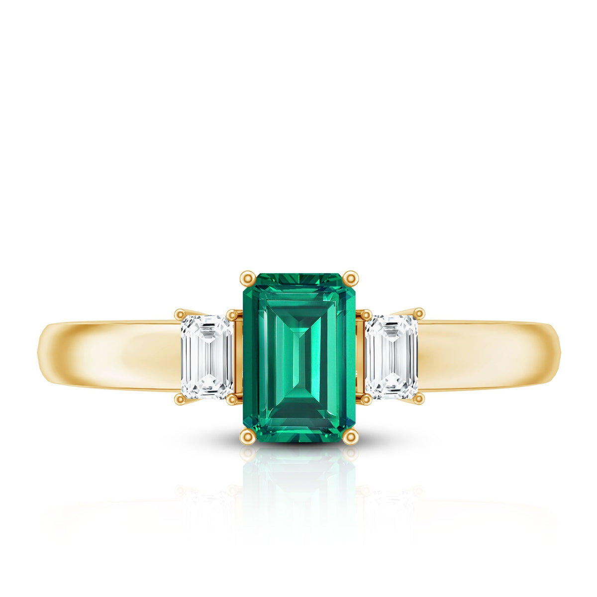 Emerald Promise Ring – Three Stone Ring with AAA Quality Emerald & Baguette Diamonds