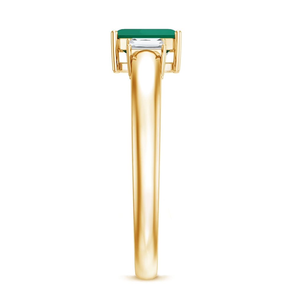 Emerald Promise Ring – Three Stone Ring with AAA Quality Emerald & Baguette Diamonds