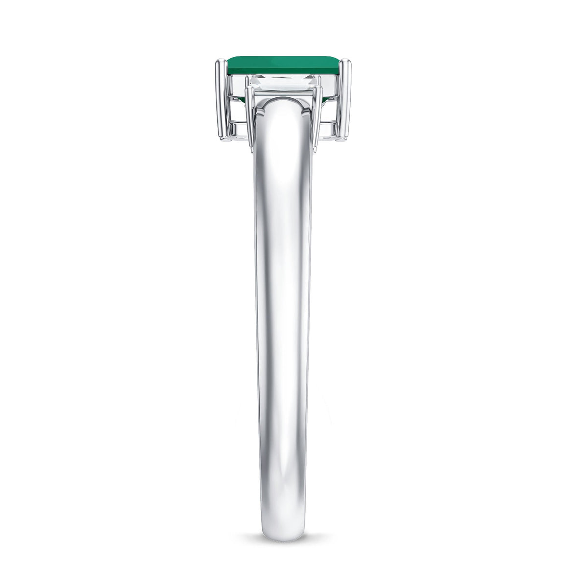 Emerald Promise Ring – Three Stone Ring with AAA Quality Emerald & Baguette Diamonds