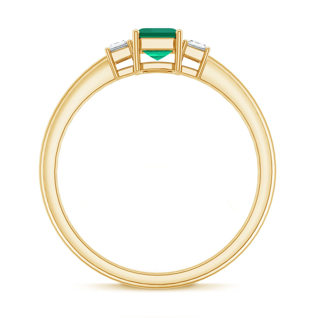 Emerald Promise Ring – Three Stone Ring with AAA Quality Emerald & Baguette Diamonds
